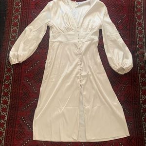 ASOS/In the Style Cream Midi Dress With Sleeves and Button Front